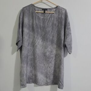 Eileen Fisher 100% Silk Short Sleeves Top Gray Tie Dye Color Style